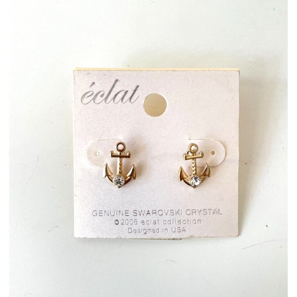 Eclat Genuine Swarovski Crystal Anchor Earrings Gold Tone